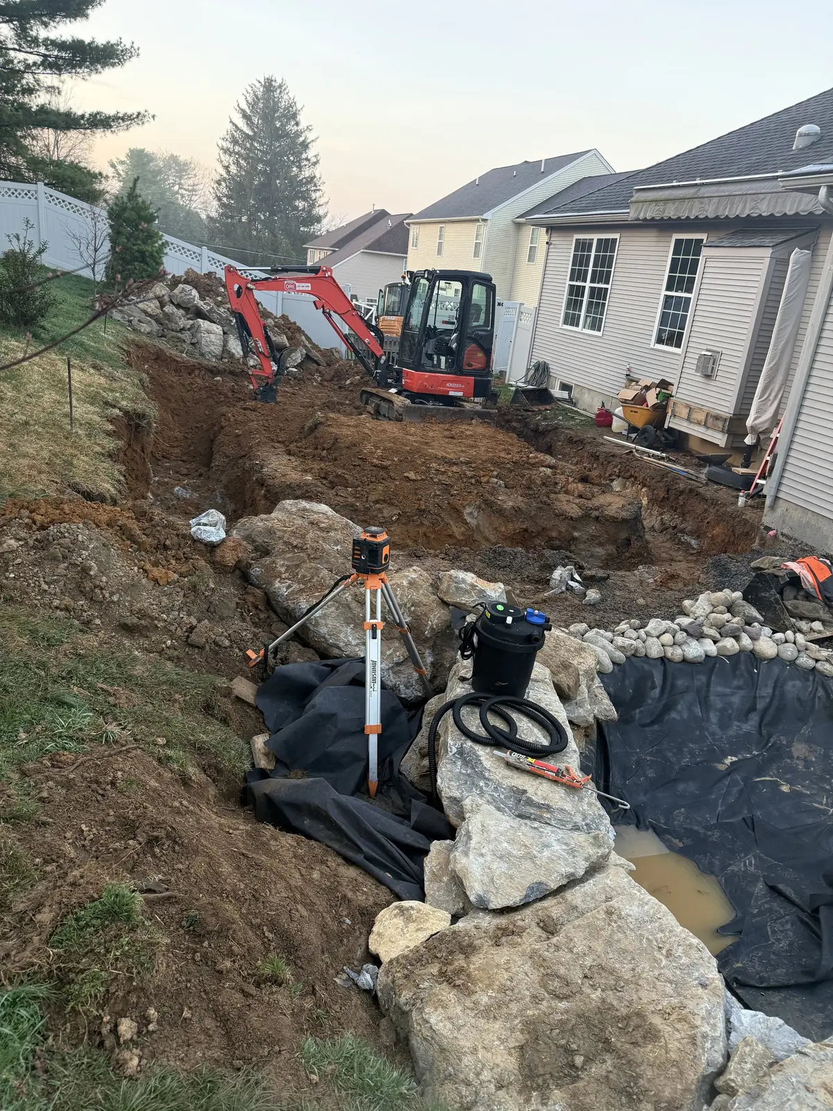 Footer and concrete wall system under construction on the Backyard Oasis project in the Lehigh Valley